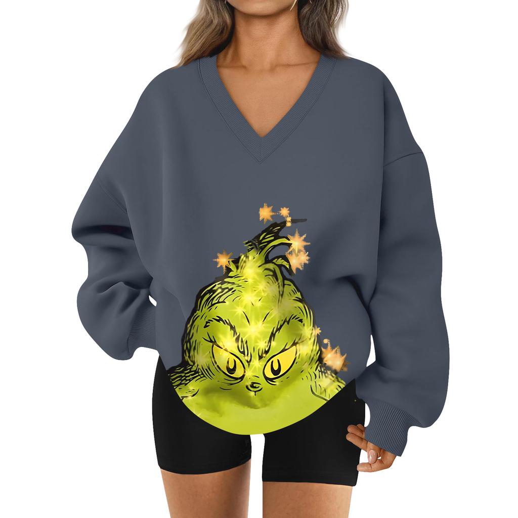 Women's Loose And Comfortable Letter V-neck Sportswear Long-sleeved Sweatshirt Daily Matching Clothes