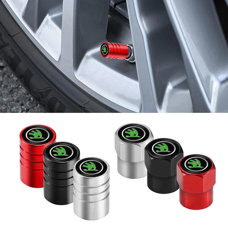 4Pcs Metal Car Wheel Tire Valve Caps Stem Case Covers Accessories For Skoda Kodiaq Octavia Enyaq iV Scala Superb Karoq Vision RS MN7