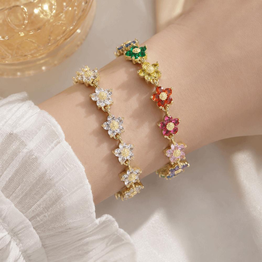 Sparkling Flower Bracelet Light Luxury Dopamine Wrist Jewelry Colorful Zircon Bangle Holiday Party