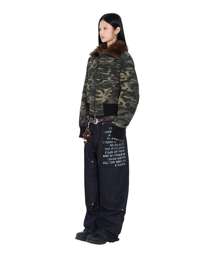 Aakam Studded High Neck Fur Jacket (Camo)