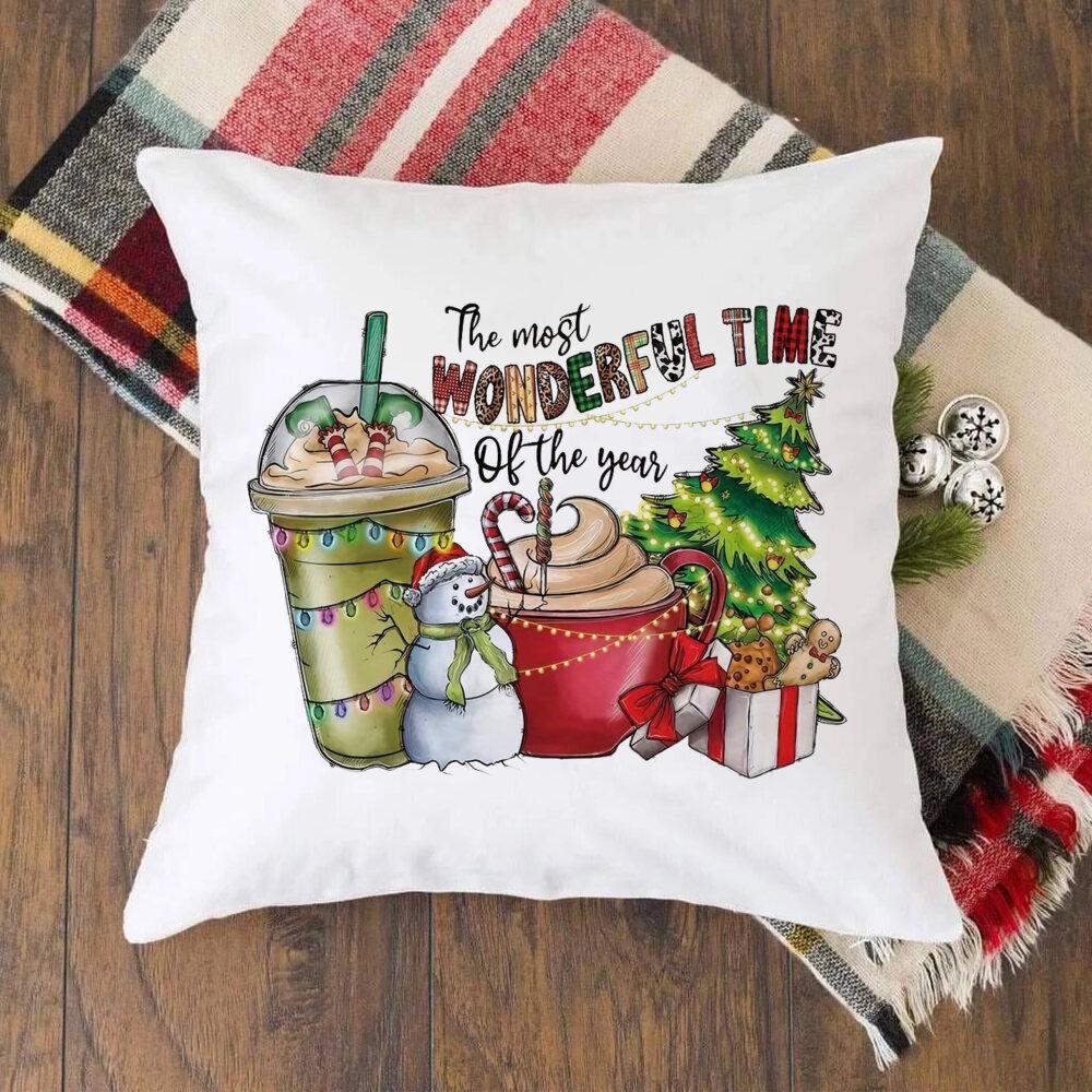Christmas Crew Deer Print Pillow Case Winter Party Decor Home Cushion Cover Fall Holiday Pillowcase Xmas Gift for Family Friends