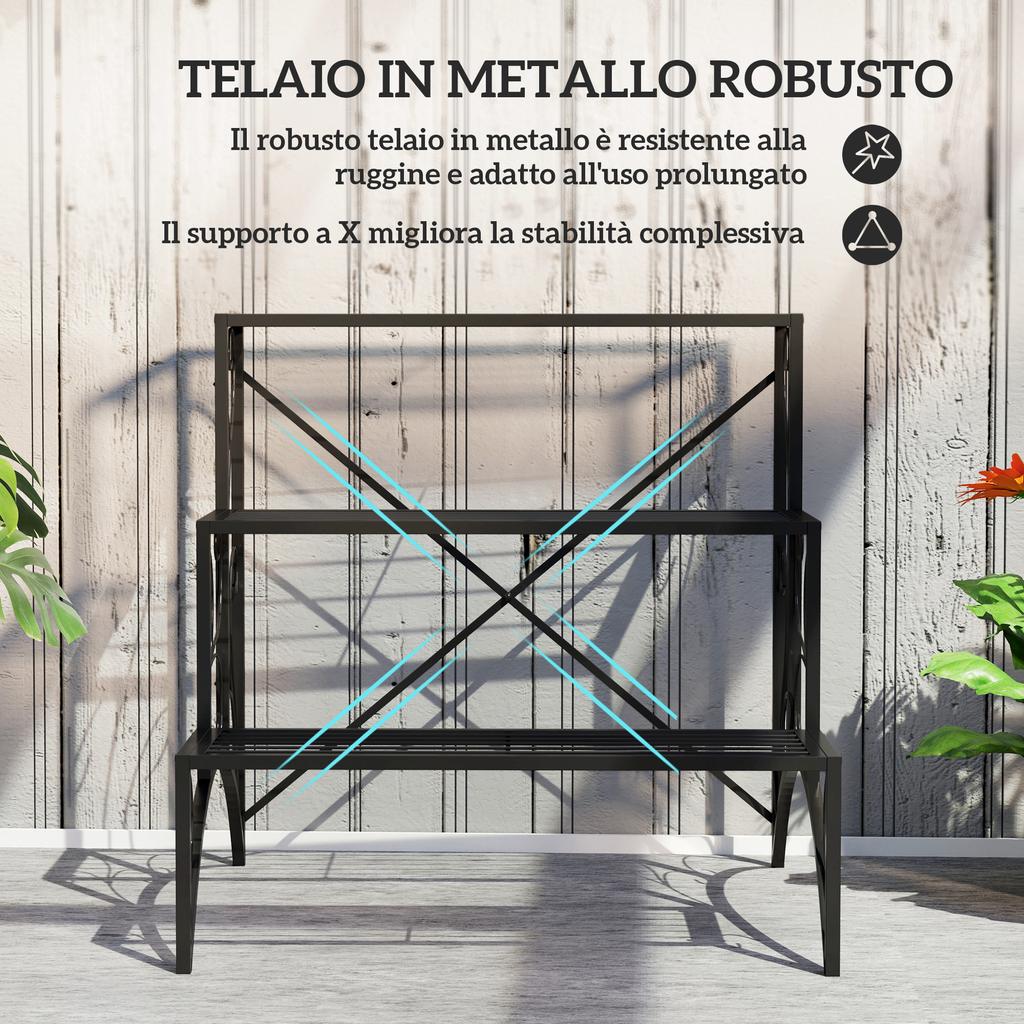 Three-Tier Decorative Metal Plant Stand - Black