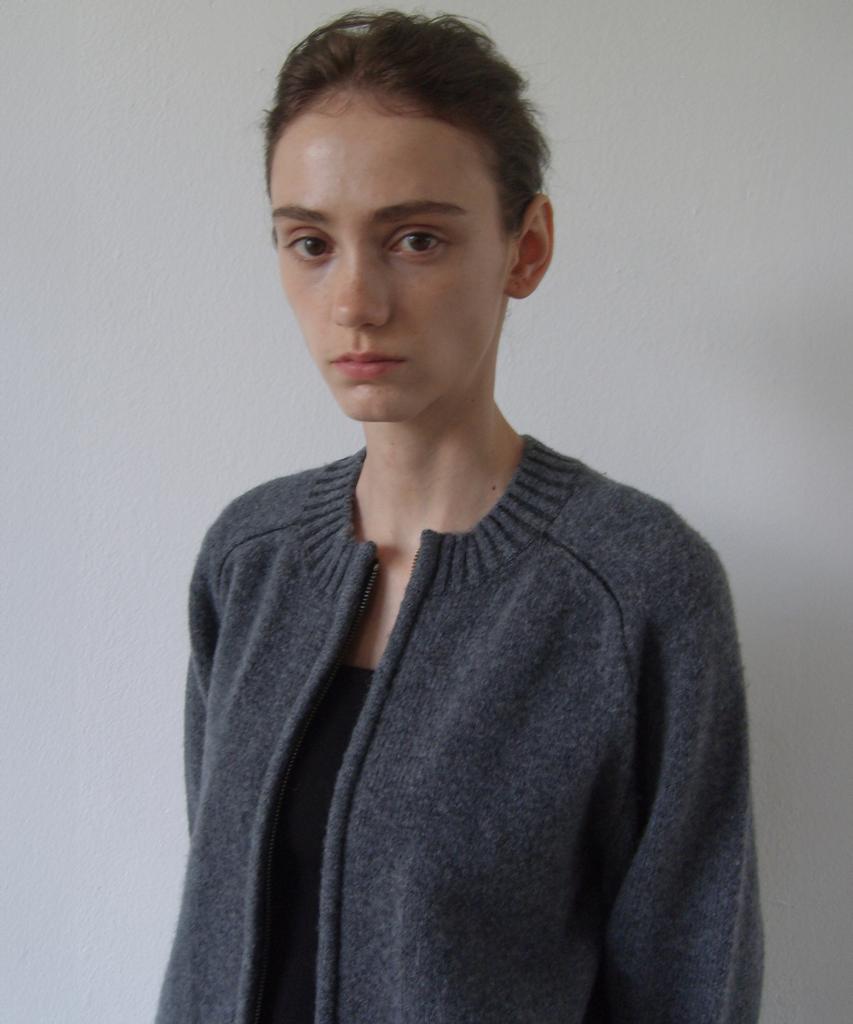 EN OR [Alpaca 30%] Merino Wool Knit Zip-Up - Dark Gray