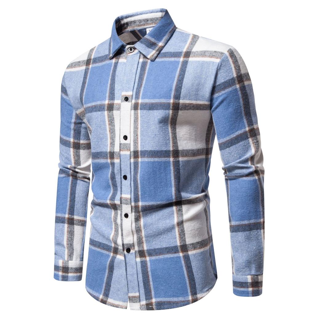 Men's Classic Retro Plaid Shirts Long Sleeve Shirt Jacket Casual Business Plaid Shirt for Men Lightweight Work Lapel Shirts