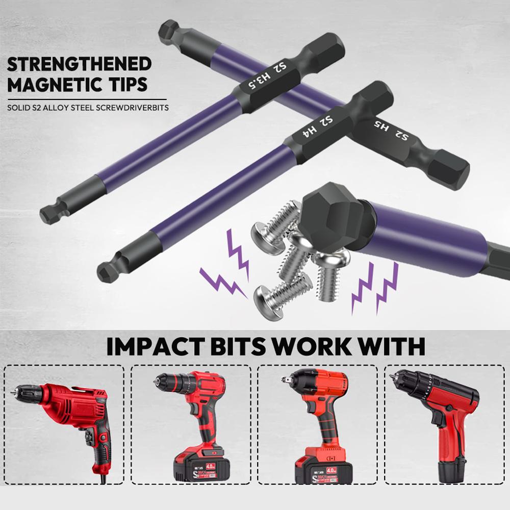 12Pcs Hex Ball End Screwdriver Bits 1/4 Inch Shank S2 Alloy Steel Screwdriver Bits Set