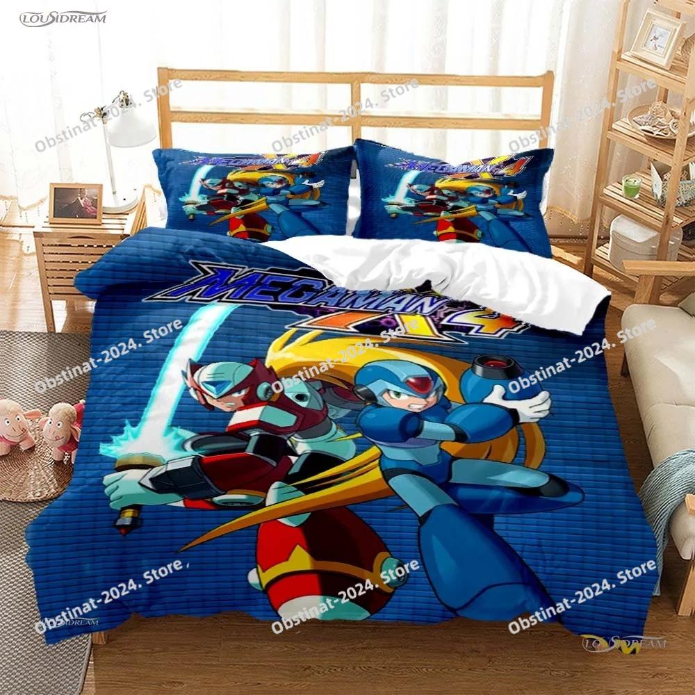 Игровой постельный комплект Rockman Megaman на все сезоны, постельное белье с принтом, пододеяльник, простыня, наволочка, мягкое покрывало, размеры Full, Queen, King
