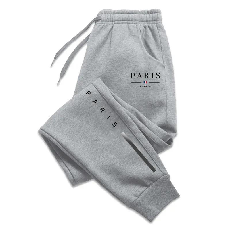 Франция-Париж Мужские брюки-джоггеры Карман с надписью Paris Serif Letter Art, Боковой трехцветный акцентный принт, Спортивные штаны с манжетами на щиколотке для модного повседневного образа