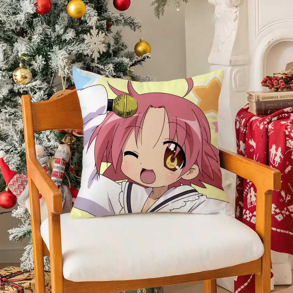 Beautiful Girl Cartoon Comics Game LLucky Star Pillow Case Silky Short Plush With Invisible Zipper Dustproof Sofa Cushion Cover