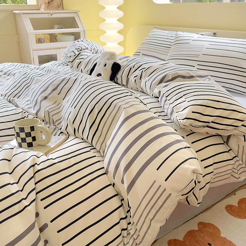 Ins Simple Style Pure Cotton Bed Four-piece Set, Cotton Quilt Cover, Bed Sheet, Small Floral Three-piece Set