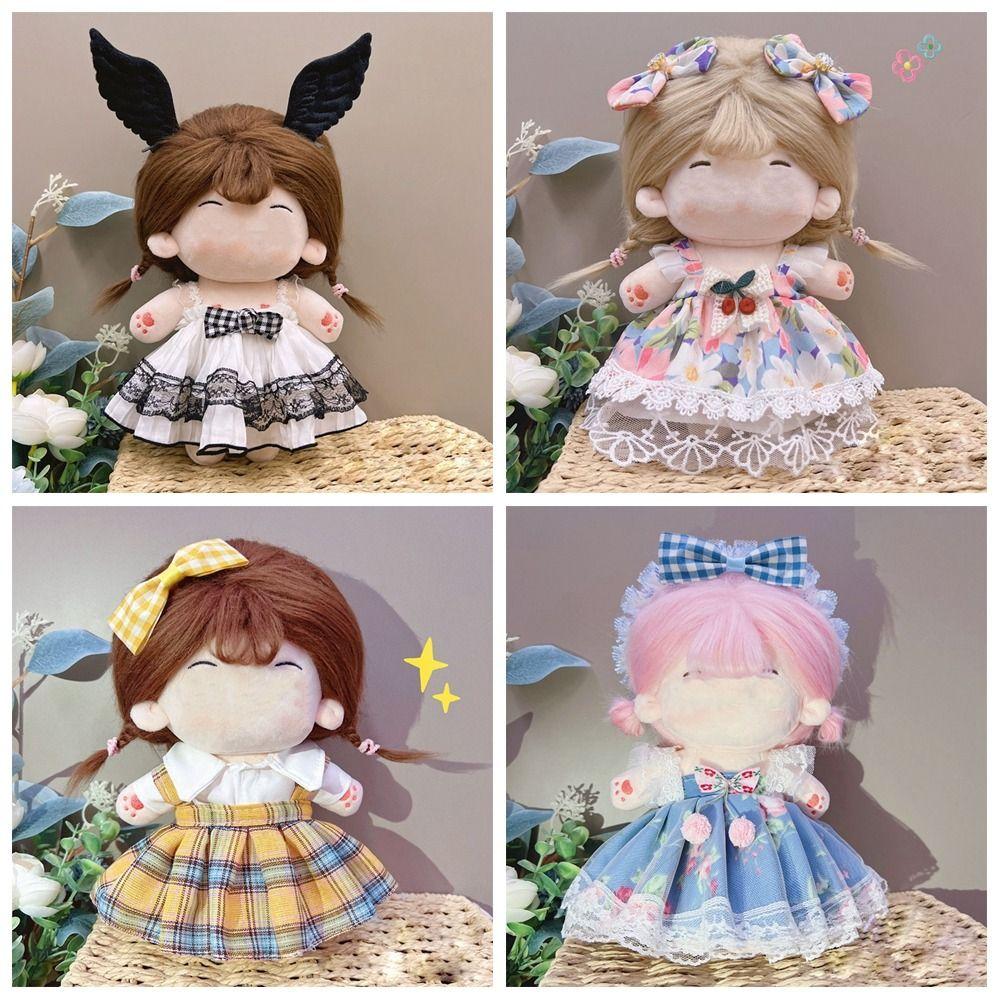 20CM Miniature Dress Suit Lolita Bowknot Headband Princess Dress Set Cotton Stuffed Doll