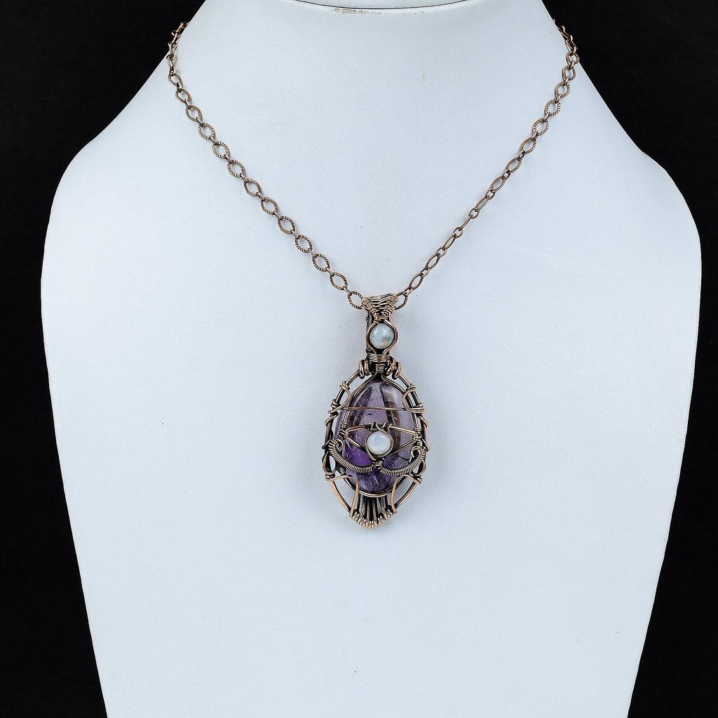 Кулон Злой Глаз Звезда Аметист Кулон из Драгоценного Камня, Обмотанный Медной Проволокой Радужный Лунный Камень Ювелирное Изделие Подарок для Нее Ювелирное Изделие Ручной Работы, Обмотанное Медной Проволокой