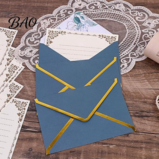 Colored Adhesive Paper Stationery 5Pcs Western Style Envelopes with Gold Foil Trim, Offset Invitation Triangular Envelope Flaps for Wedding, Greeting