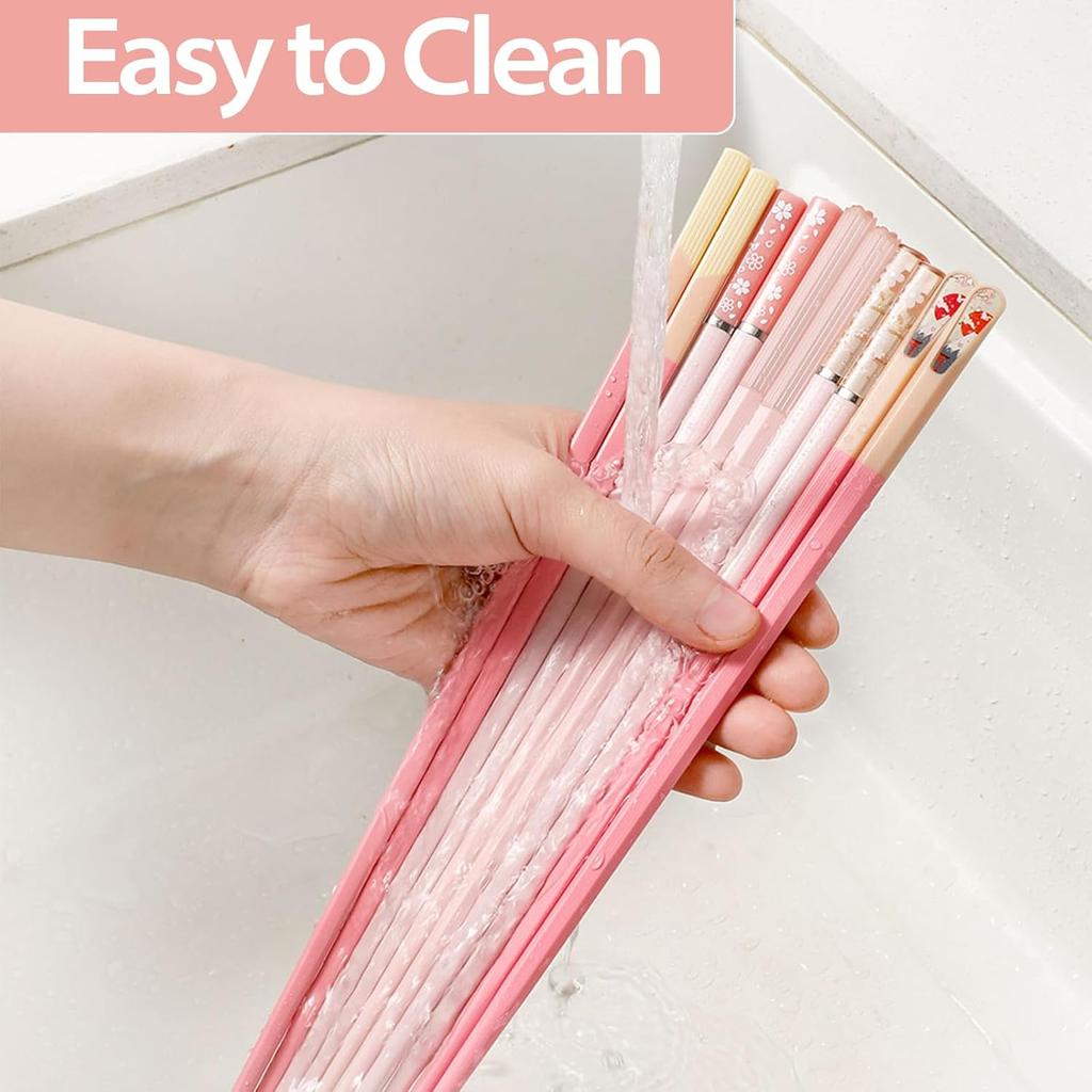 Chopsticks Reble Dishwasher Safe, 9.57 inches Pink Non-slip Lightweight Fiberglass Chop Sticks, Asian Cuisine Japanese Chinese Chopstick Gift Set, 5