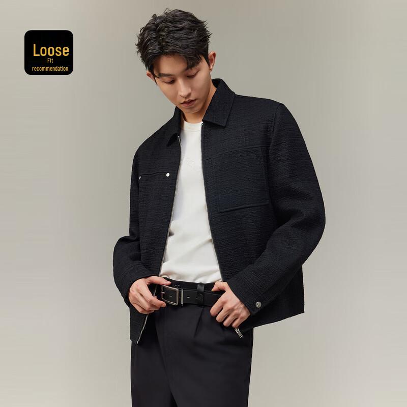 Cabbeen Men's Black Tweed Jacket with Stud Embellishment