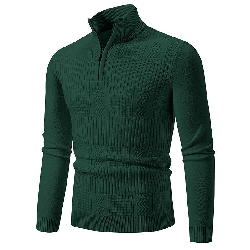 Men S Striped Stand Collar Pullover Knit Sweater Casual Winter Base Layer