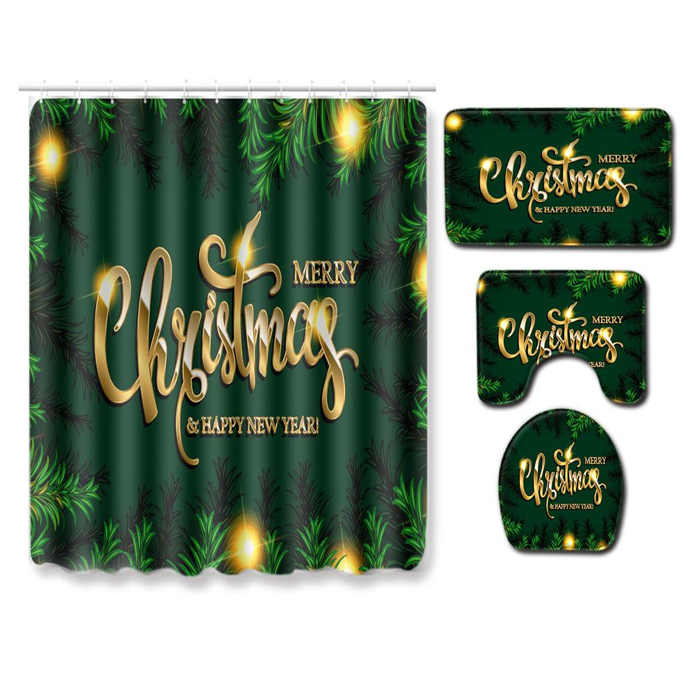 Christmas Household Bathroom Shower Curtain Four-Piece Bathroom Non-Slip Door Mat Bedroom Living Room Floor Mat Carpet