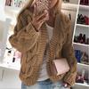 Женский вязаный кардиган с капюшоном и косами - Толстая пряжа, свободный крой, осенне-зимний свитер