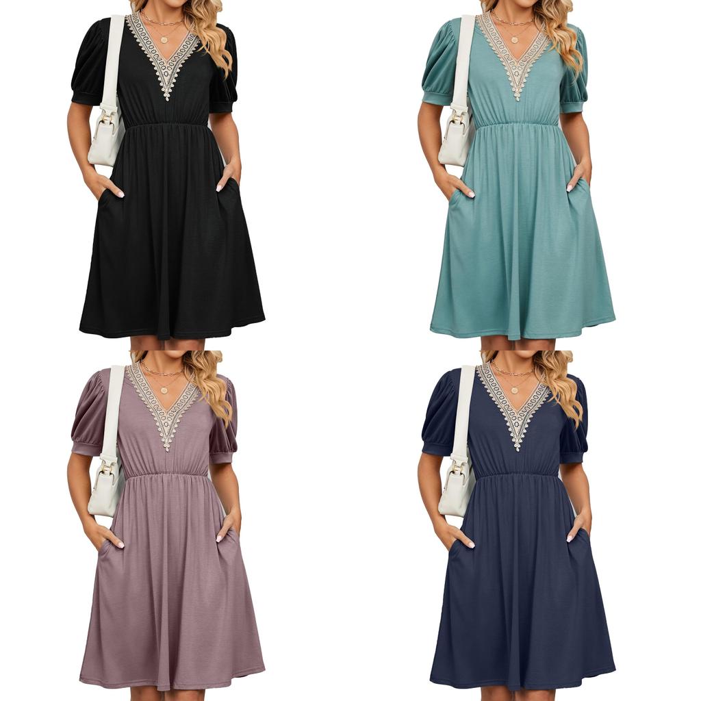Urban Style Dress With Pockets And V Neck For Spring Casual Wear