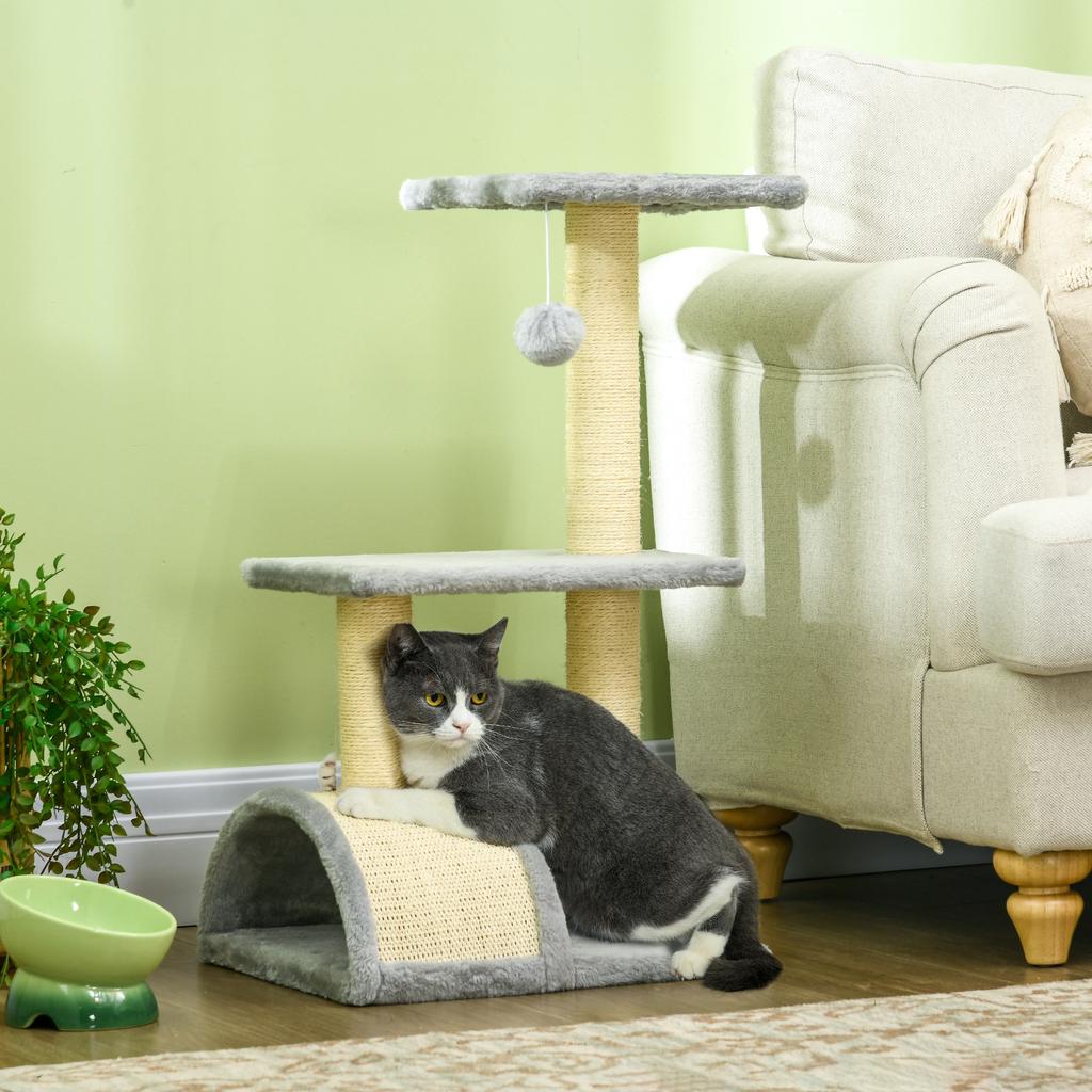 Cat Tree, 72 cm, Climbing Tower and Scratching Post, Hanging Ball, Light Grey