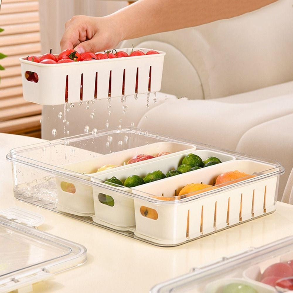 Large Capacity Divided Dinner Plate Plastic Food Preservation Store Box Snack Fruit Tray for Home
