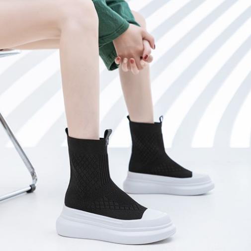 Модная повседневная обувь на высокой платформе для женщин, весенне-осенние ботильоны, стильный корейский дизайнер, эластичная вязаная обувь слипоны для женщин