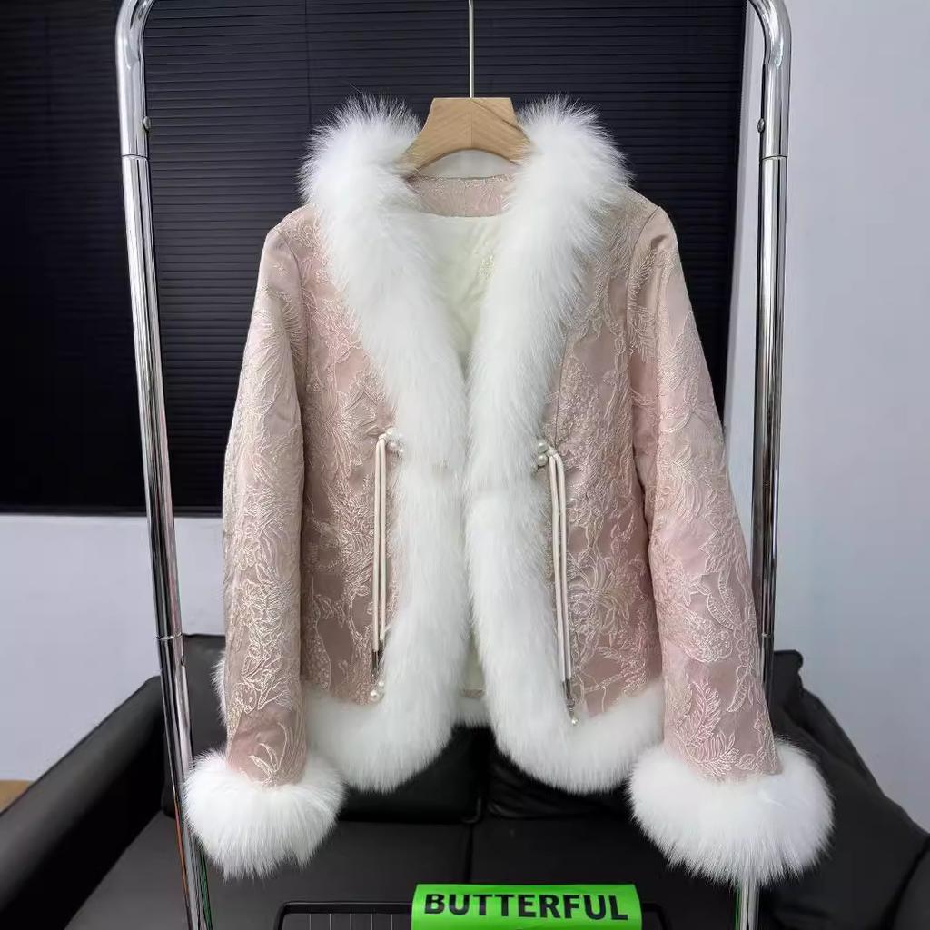 New Chinese Style Fur Fox Fur Jacket Goose Down Jacket Retro Fashion Women's Short Lady Jacket