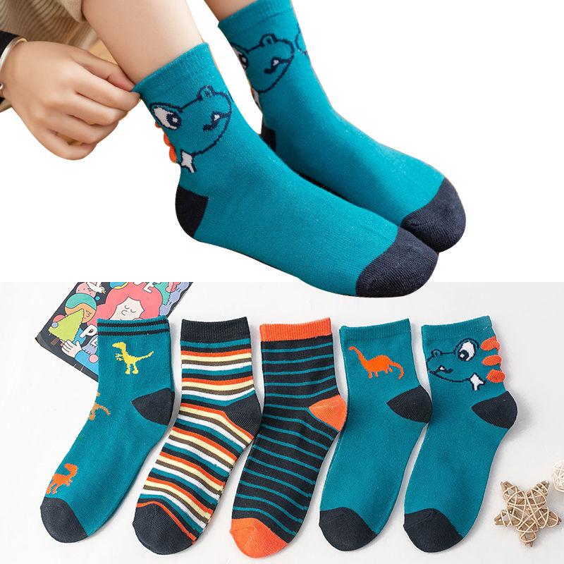 5 Pair Children's Socks Spring Autumn Boys Girls Cartoons Cute Middle Tube Socks