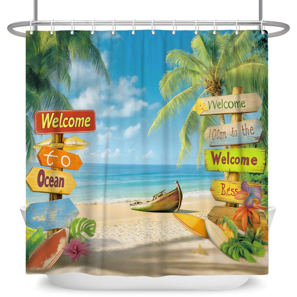 Tropical Starfish Shower Curtain with Hooks Waterproof Polyester Bathroom Curtain Ocean Beach Design Easy Clean Bathtub Curtains