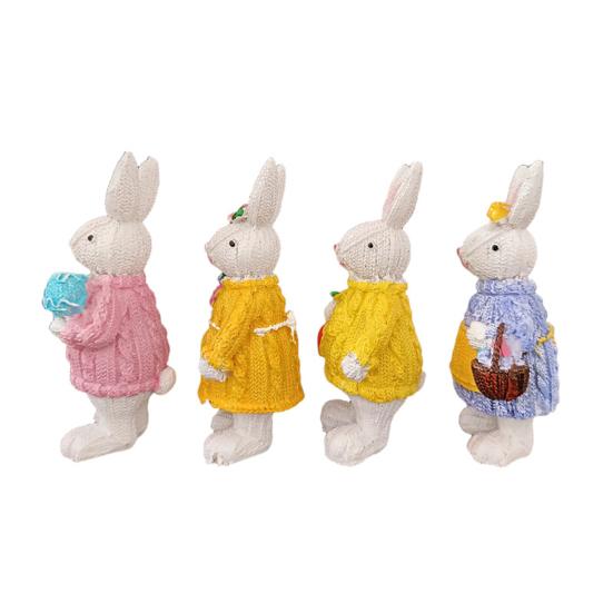 4 шт. Фигурка пасхального кролика, держащего цветок и яйцо, вязаный свитер, статуэтка кролика, весеннее пасхальное украшение для вечеринки