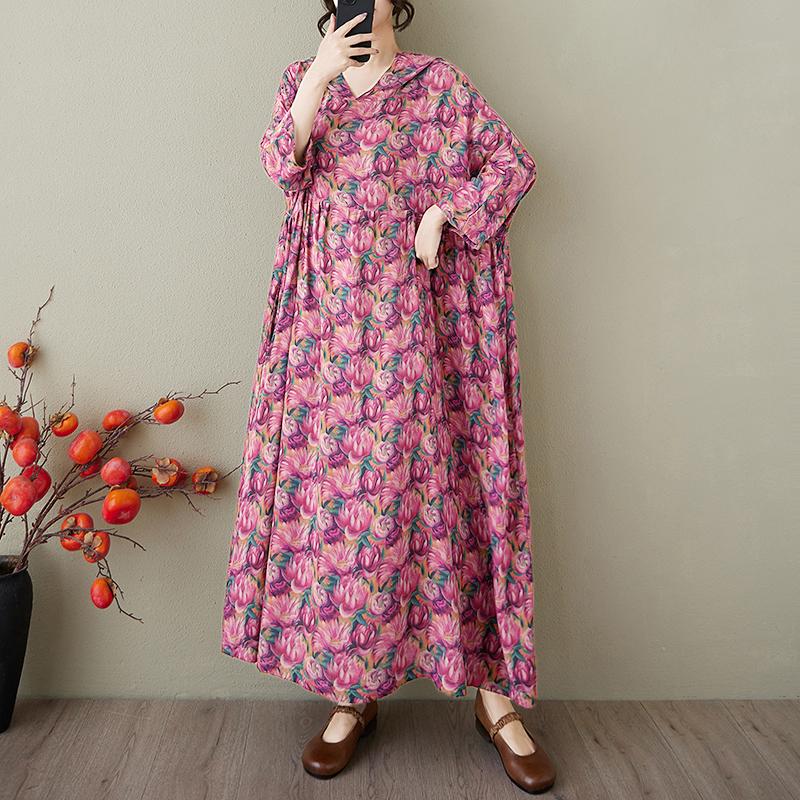 DIMANAF 2025 Плюс Размер Летнее Платье-Шляпа Женское Повседневное Винтажное Длинное Платье Свободное Цветочное Печать Льняное Платье Макси