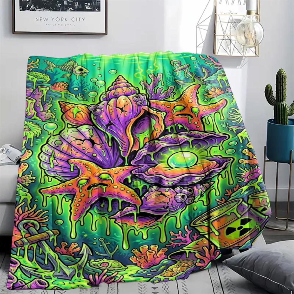 Fluorescent marine organisms Print Flannel Blanket,High quality Comfortable for All Seasons,Home Decor,Warmth and Comfort,Perfect for Christmas Gifts
