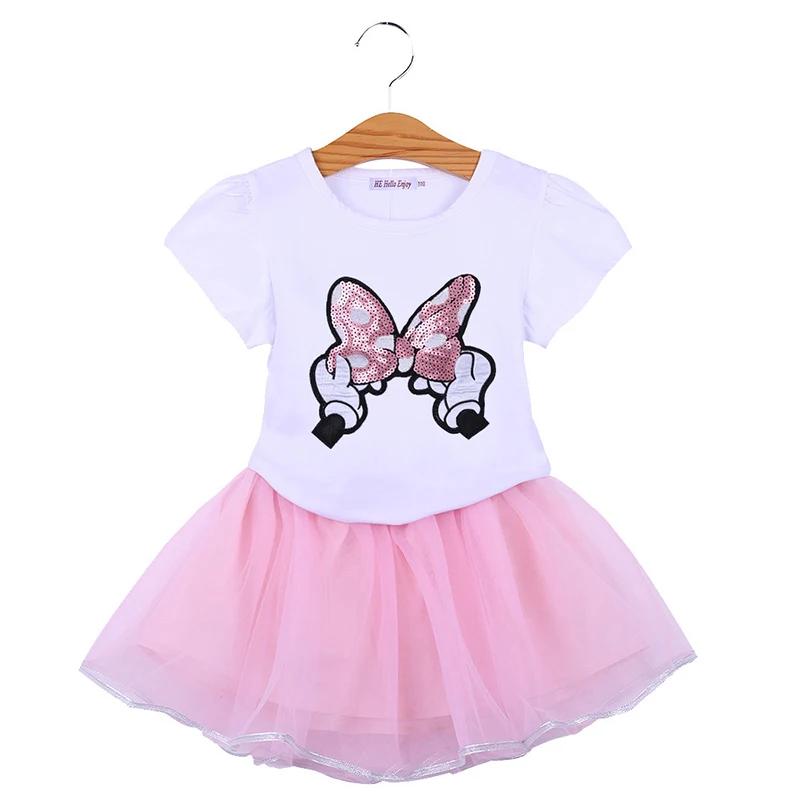 Summer Girls Clothing Sets Children Cartoon Minnie Mouse Cotton T-Shirt + Skirt 2Pcs Suit for 2-6 Years Kids Fashion Outfits