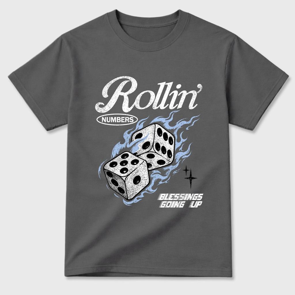 Rollin Numbers graphic tee. Streetwear Brand Graphic T-Shirt. 5s Retro White Metallic