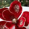 22cm Christmas Artificial Flowers Fabric Plastic Glitter Fake Flower Glitter Poinsettia  New Year