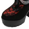 Gdgydh Vintage Gothic Lace Ankle Boots for Women Chunky Heel Side Zipper with Chain Detail Platform Goth Boots High Heels