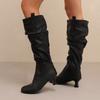 Women's High-heeled Boots Autumn and Winter Simple and Versatile Solid Color Large-size Casual Medium Boots