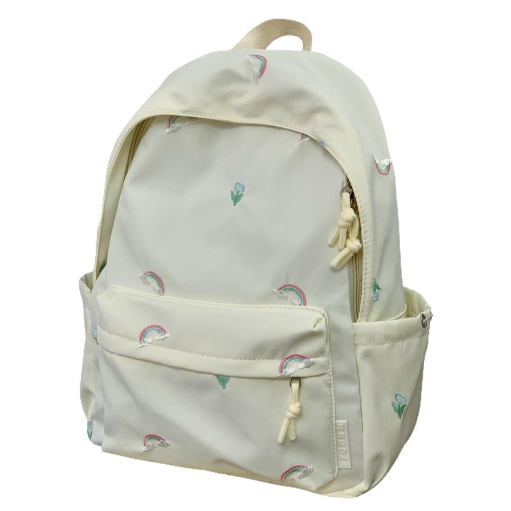 Schoolbag new cute rainbow embroidery schoolbag for primary school students, high value ins niche backpack, simple and lightweight double