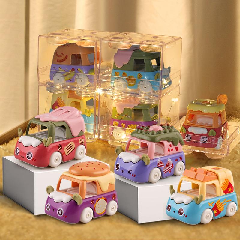 4 шт., автомобили из сплава для быстрого питания, десерт, мультяшная еда, металлические автомобили, детские игрушечные украшения, подарки на Хэллоуин и Рождество для мальчиков и девочек