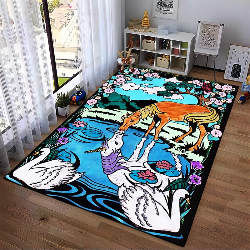 Colorful Horse and Unicorn Reflection Scenic Carpet for Living Room Suitable for use as an anti-slip for living room bedroom sofas