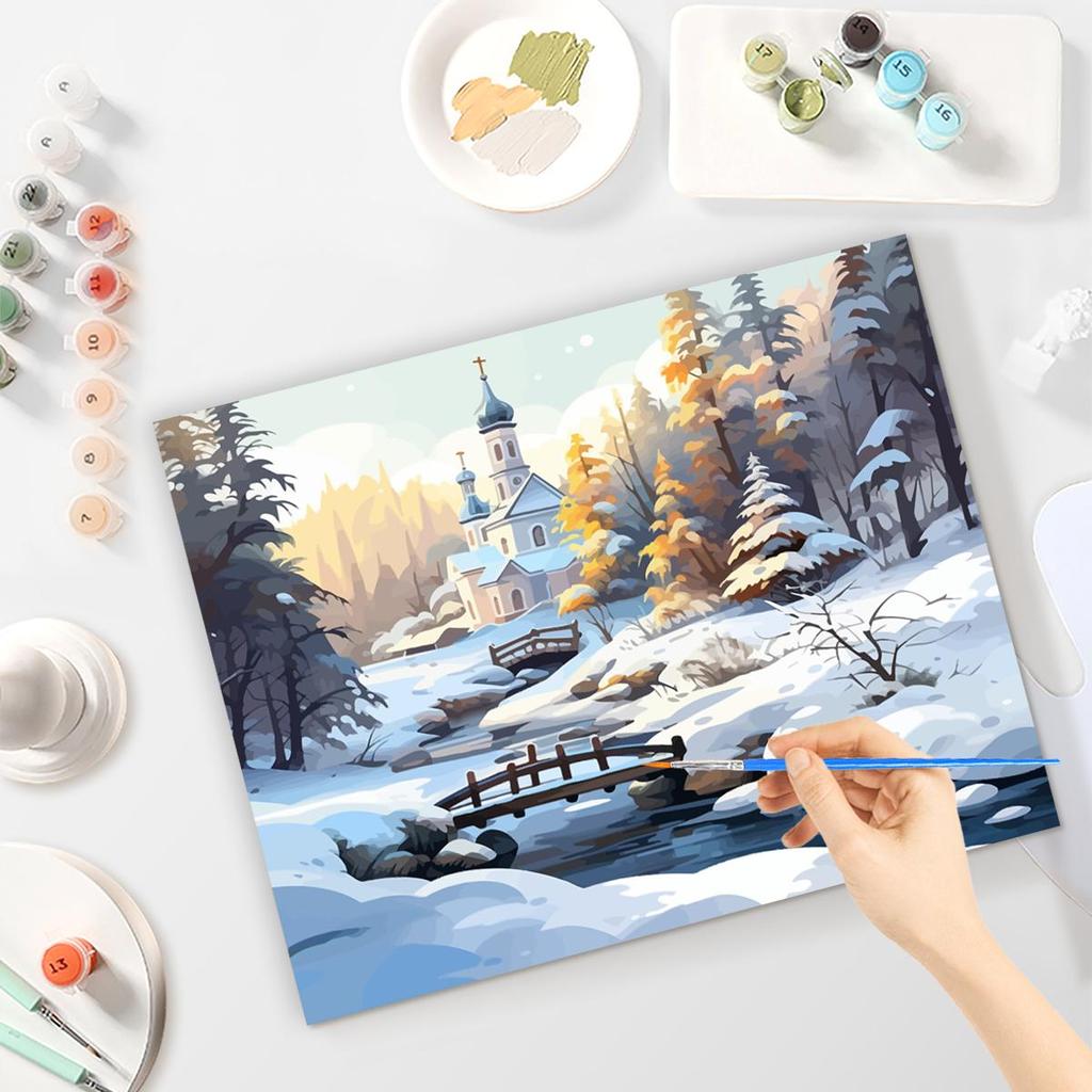 Рамка Diy Картина по номерам Зимняя картина Снежный лес для подарков своими руками Наборы для взрослых Пейзаж Современная настенная художественная картина 40x50 см