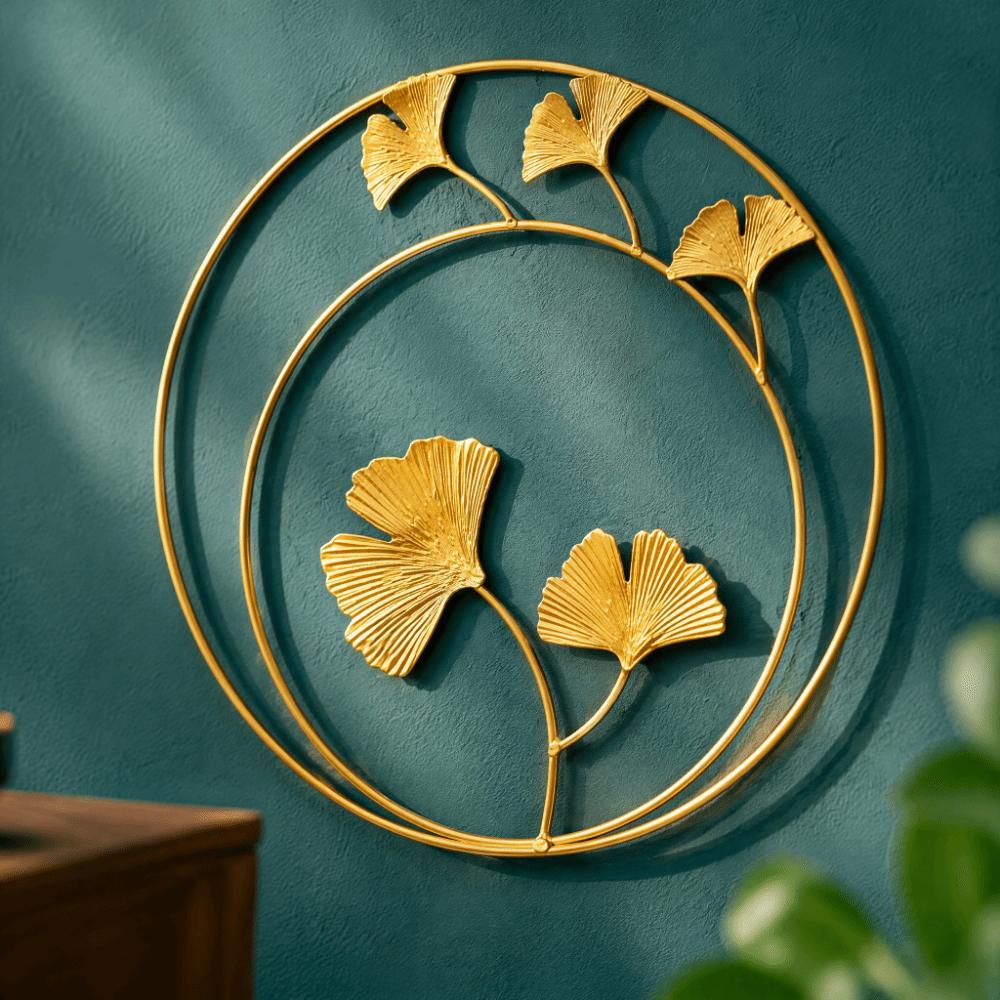Elegant Metal Wall Hanging Decor Gold 11.02in Leaf Wall Ornament Light Luxury Round Leaf Decoration Indoor Wall Decor