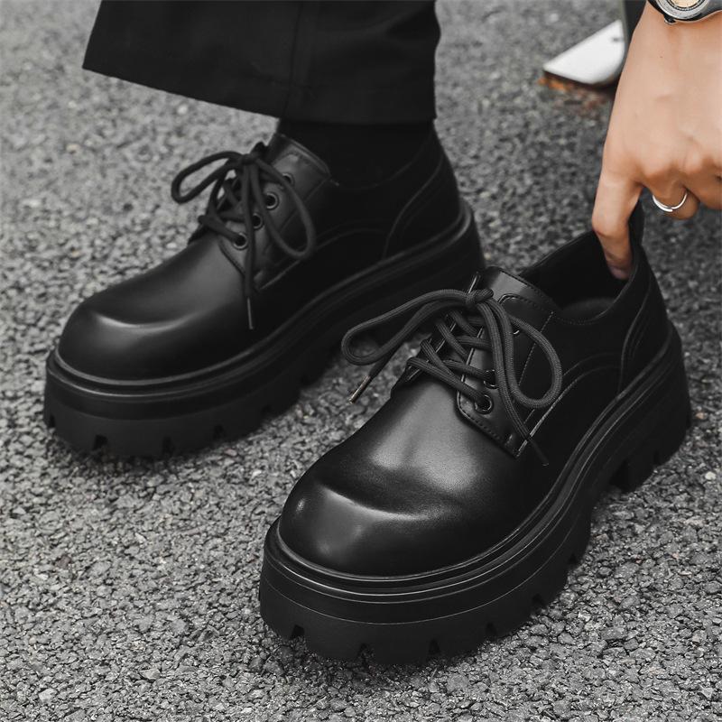 Повседневные кожаные туфли на толстой подошве с низким верхом и круглым носком, деловые туфли дерби, осень-зима, новые кожаные туфли, увеличивающие рост, с низким верхом 5051-J