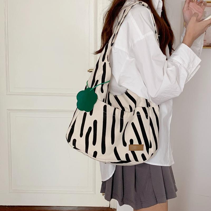 Zebra Pattern Canvas Bag New Trend Casual Versatile Large Capacity Tote Bag Student Class Shoulder Bag Women