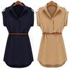 Women Casual Summer Loose Short Sleeve Dress With Belt