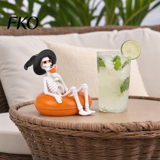Desktop Halloween Decor Ornament, Creative Resin Statues, Float Ring Skeleton Ghost Figurines, Wearable Gift Pool Party Scene Decorations,