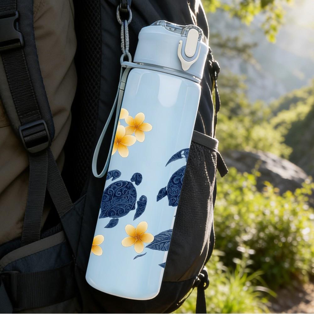 1PC Yellow Daisy Blue Whale Layout 750ml Color Plastic Sports Water Bottle Leakproof Flip Straw Lid For Sports Office Home Use