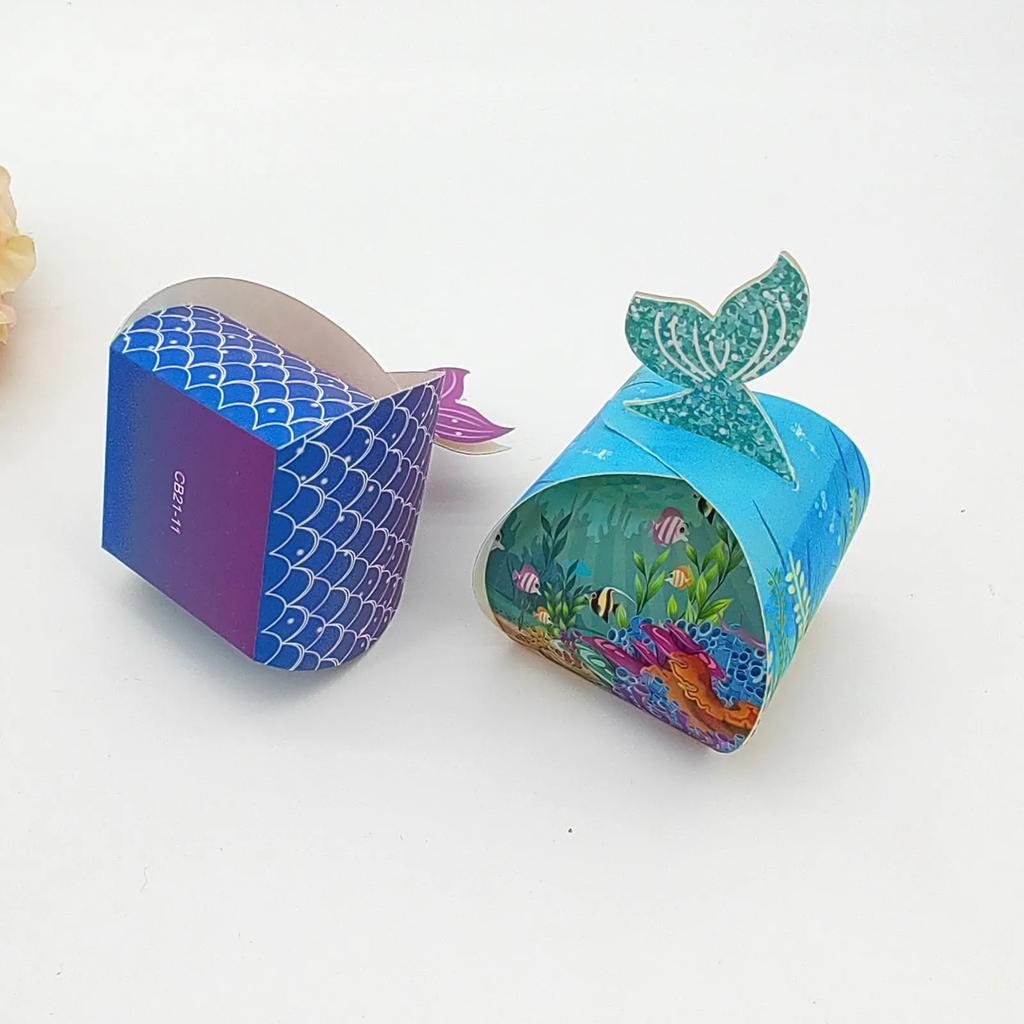 Коробка конфет в виде хвоста русалки в стиле фонарика, свадебная коробка с угощениями, синяя океанская серия, коробка конфет в виде рыбьего хвоста, подарки для девочек на день рождения русалки