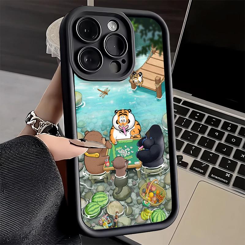 Чехол для телефона iPhone 17 Air 16E 15 16 Pro Max Мультяшный Толстый Тигр Смешная Крышка 14 Plus 13 12 Mini Мягкая Силиконовая Оболочка Fundas