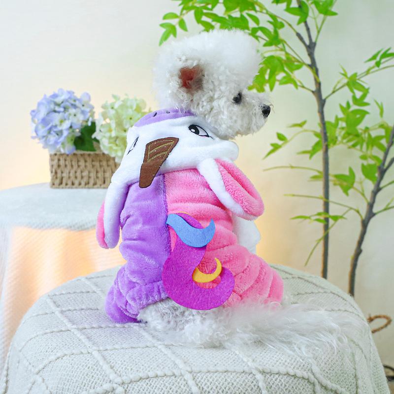 1PC Rainbow Unicorn Transformation Pet Clothes Dog Winter Thickened Warm Fleece Four-legged Hooded Open Button Clothes