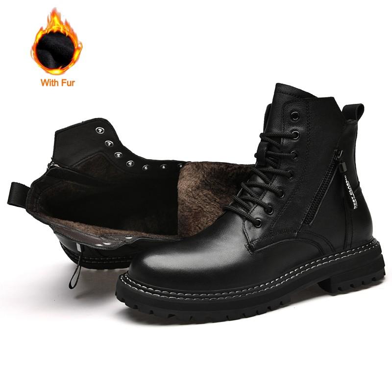 Повседневные ботинки из натуральной кожи для мужчин, зимние ботинки класса люкс, высококачественные нескользящие ботинки по щиколотку для мотоциклов и лодок